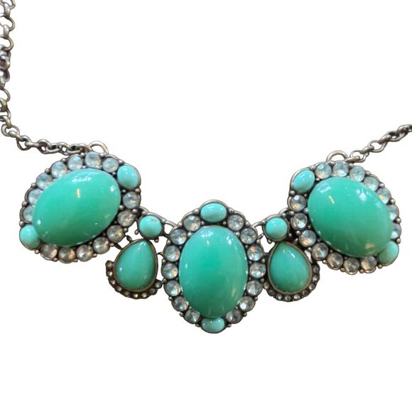 J. Crew Bib Style Robin's Egg Green Stone Rhinestone Necklace Fashion Jewelry - Picture 2 of 9